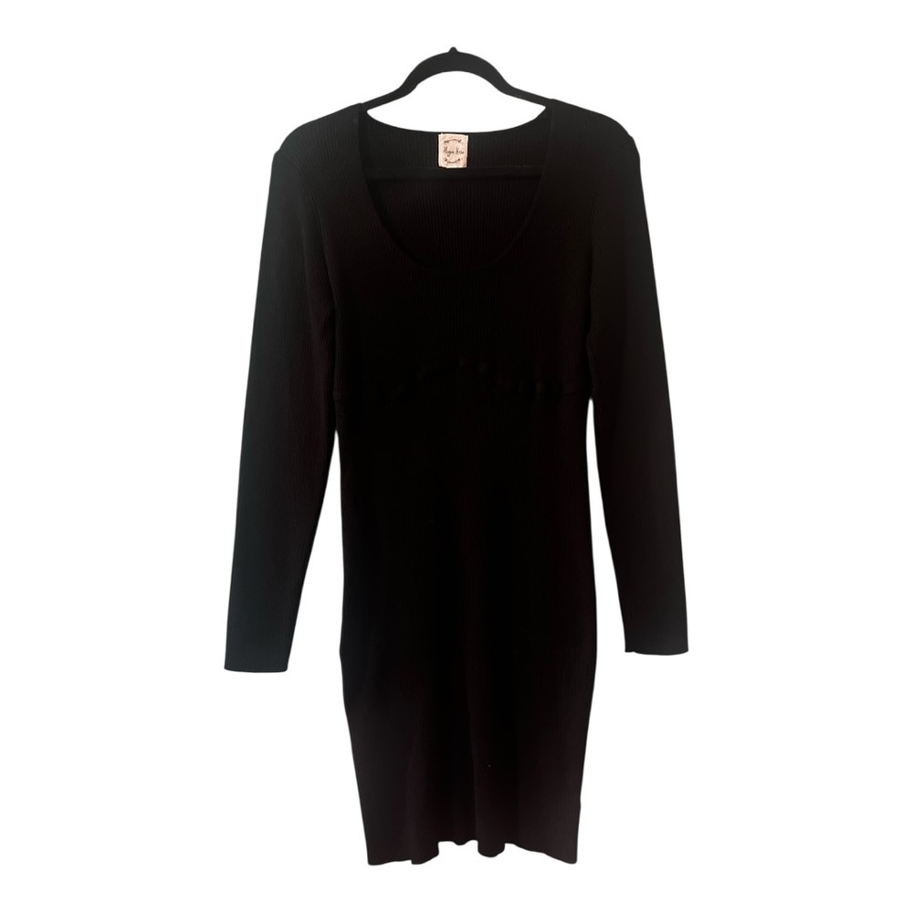 Hippie Rose Stretch Ribbed Black Above the Knee Dress